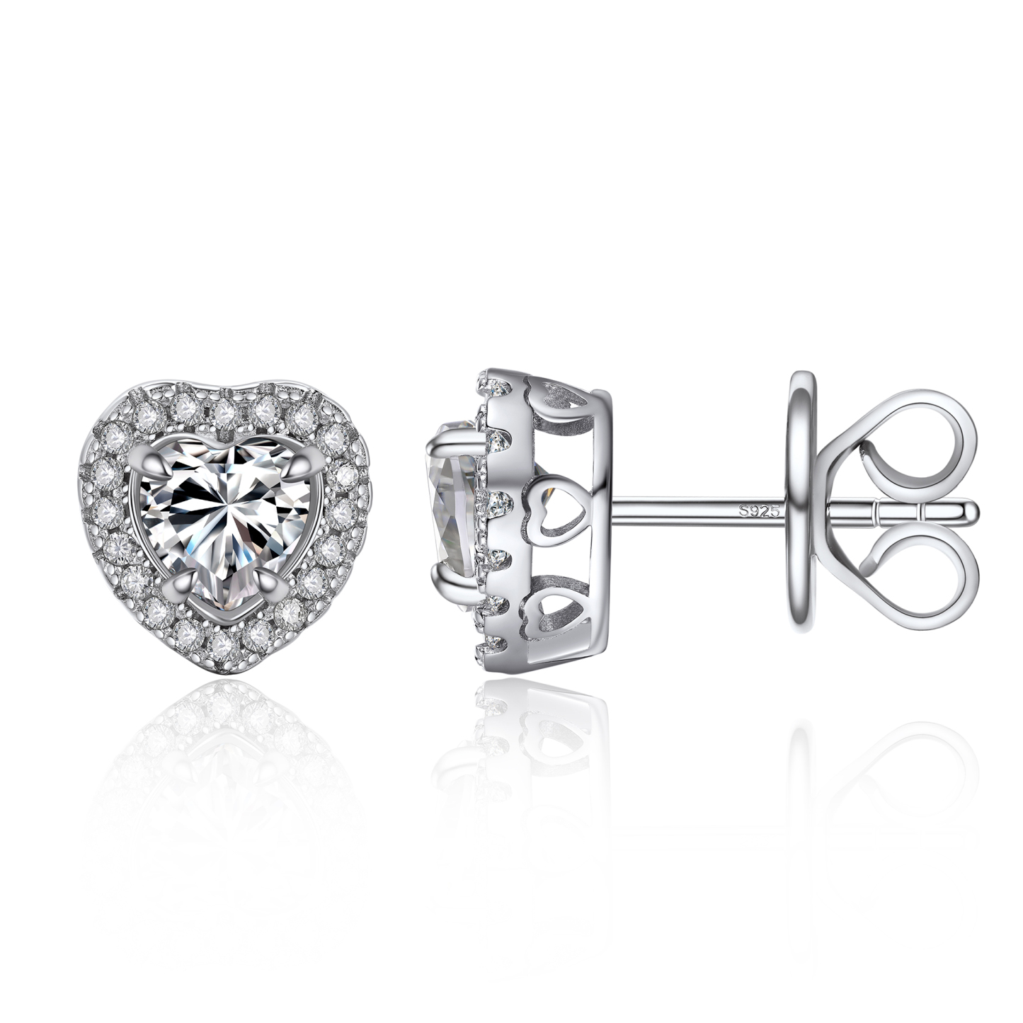 Heart Halo Cluster Stud Pavé Moissanite Earrings (1/2 Ct. VVS1)