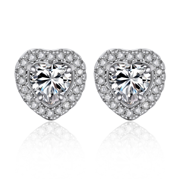 0.5 Carat Halo Heart Cut Moissanite Stud Earrings in White Gold