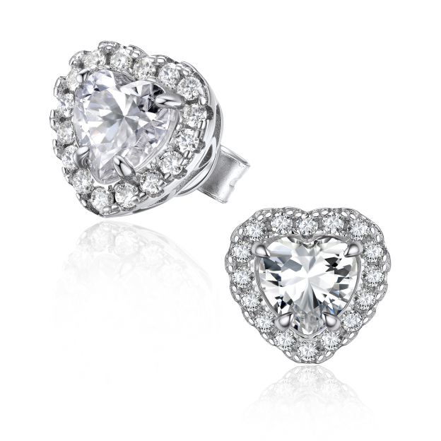 1 Carat Halo Heart Cut Moissanite Stud Earrings in White Gold-02