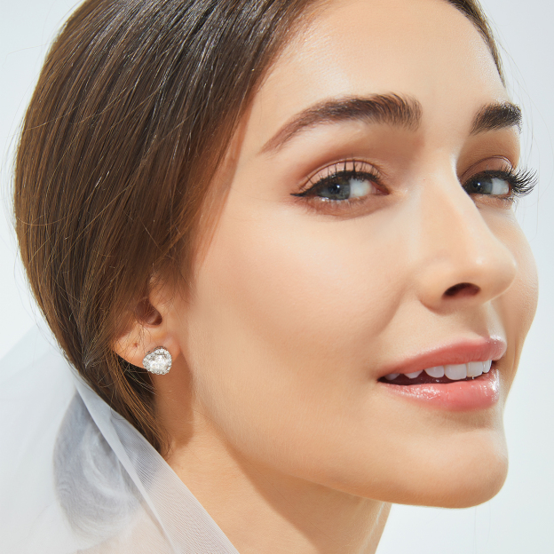 Halo Heart Cut Moissanite Stud Earrings in White Gold for Women-02