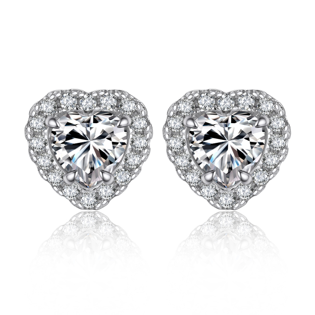 1 Carat Halo Heart Cut Moissanite Stud Earrings in White Gold