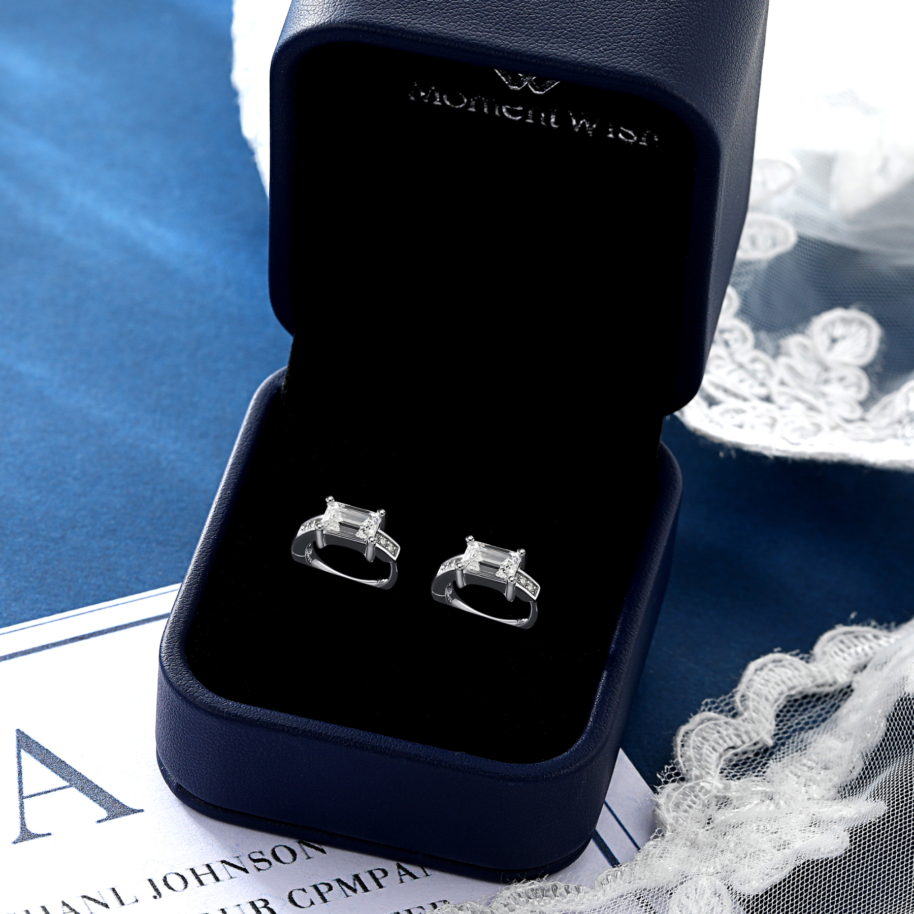 Emerald Hoop Moissanite Huggie Earrings in White Gold (D Color VVS1)