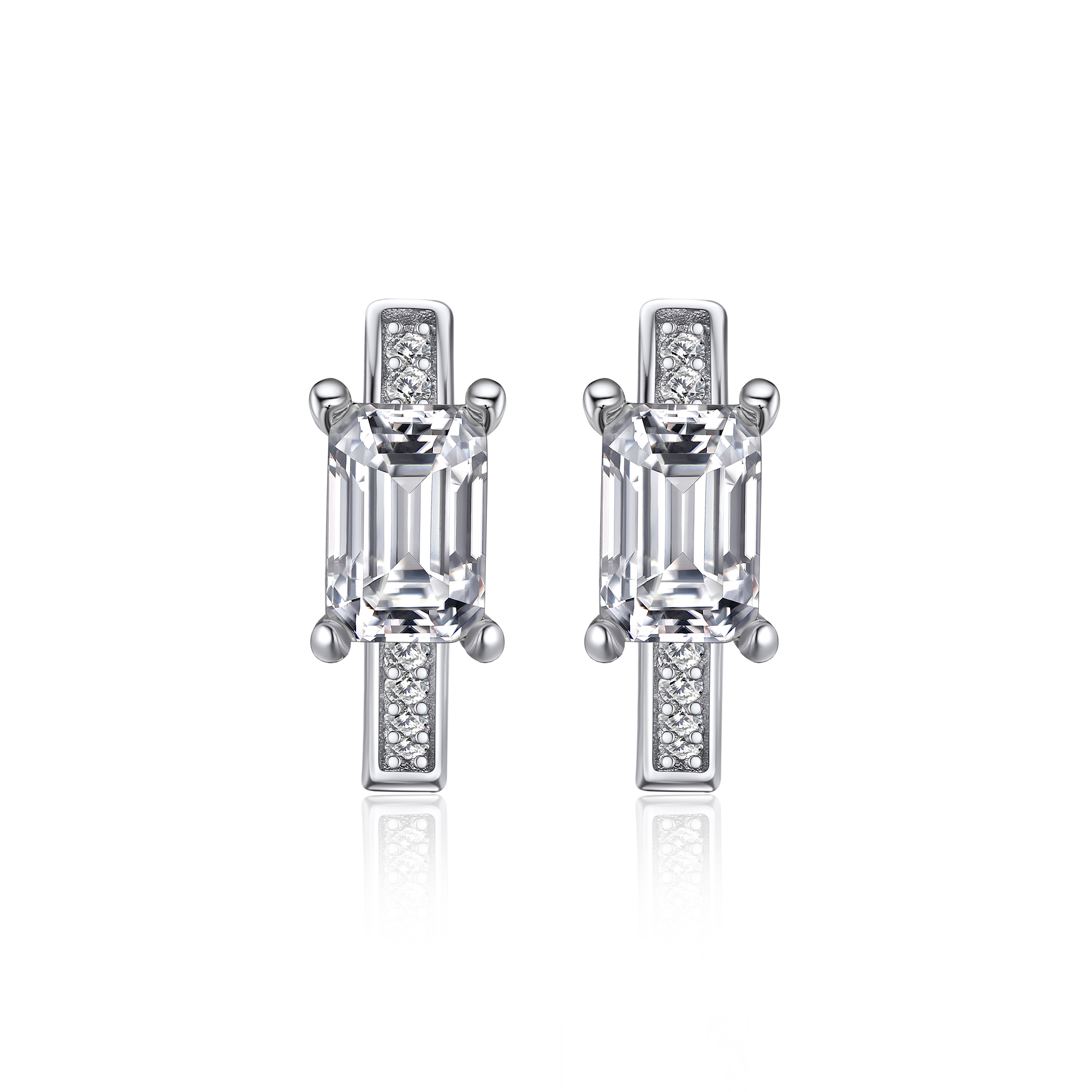 Emerald Hoop Moissanite Huggie Earrings in White Gold (D Color VVS1)