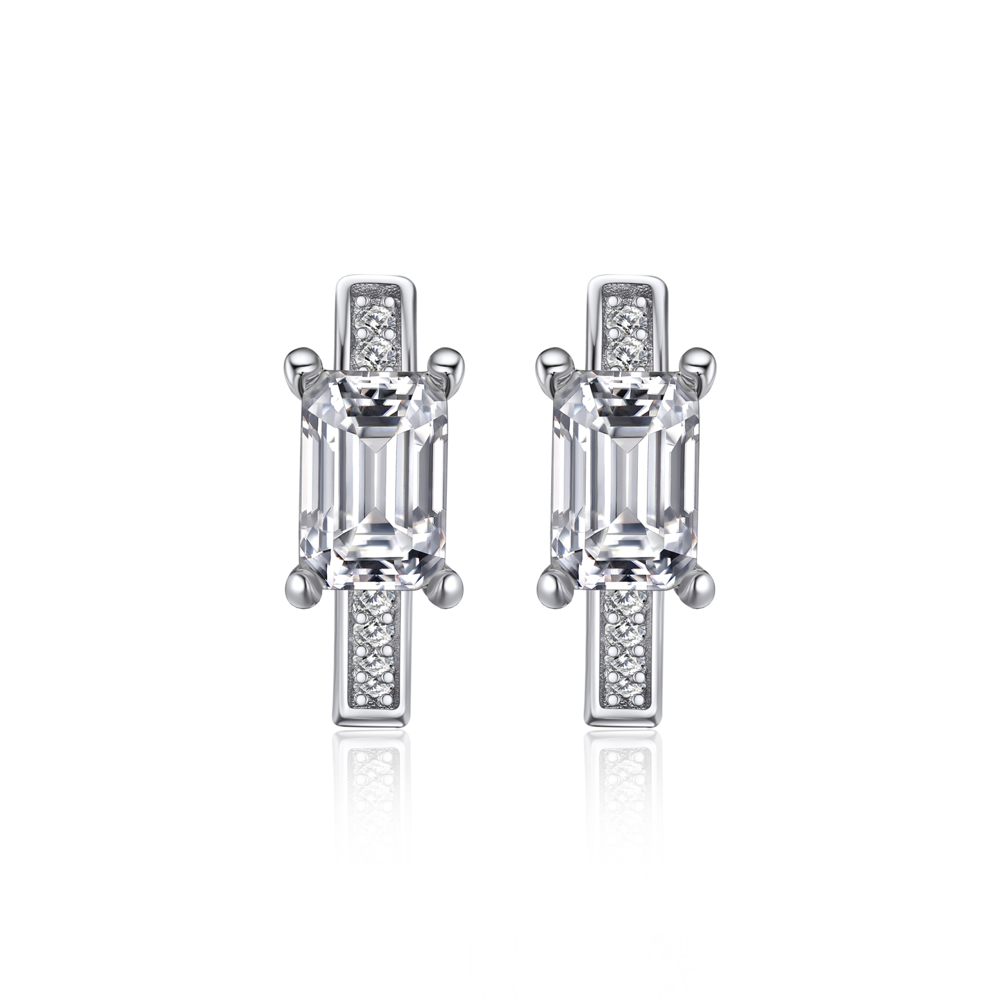 Emerald Hoop Moissanite Huggie Earrings in White Gold (D Color VVS1)