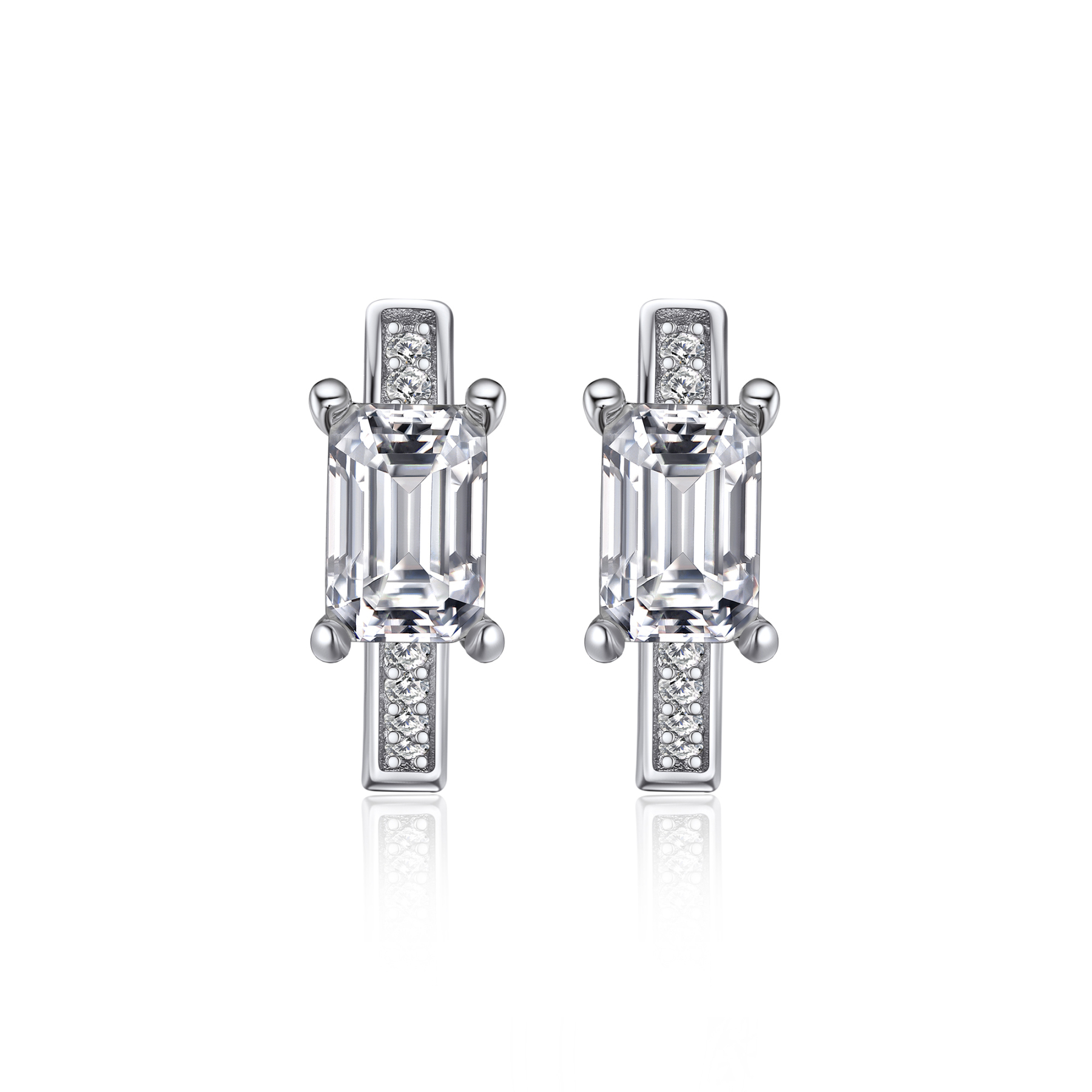 Emerald Hoop Moissanite Huggie Earrings in White Gold (D Color VVS1)