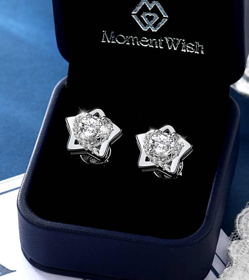 Star & Heart Halo Stud Moissanite Earrings in White Gold (1/2 Ct. VVS1)
