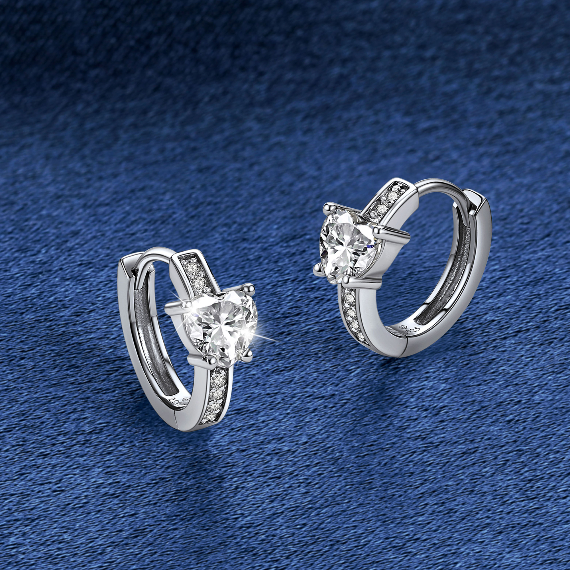 Heart Hoop Moissanite Huggie Earrings in White Gold (D Color VVS1)