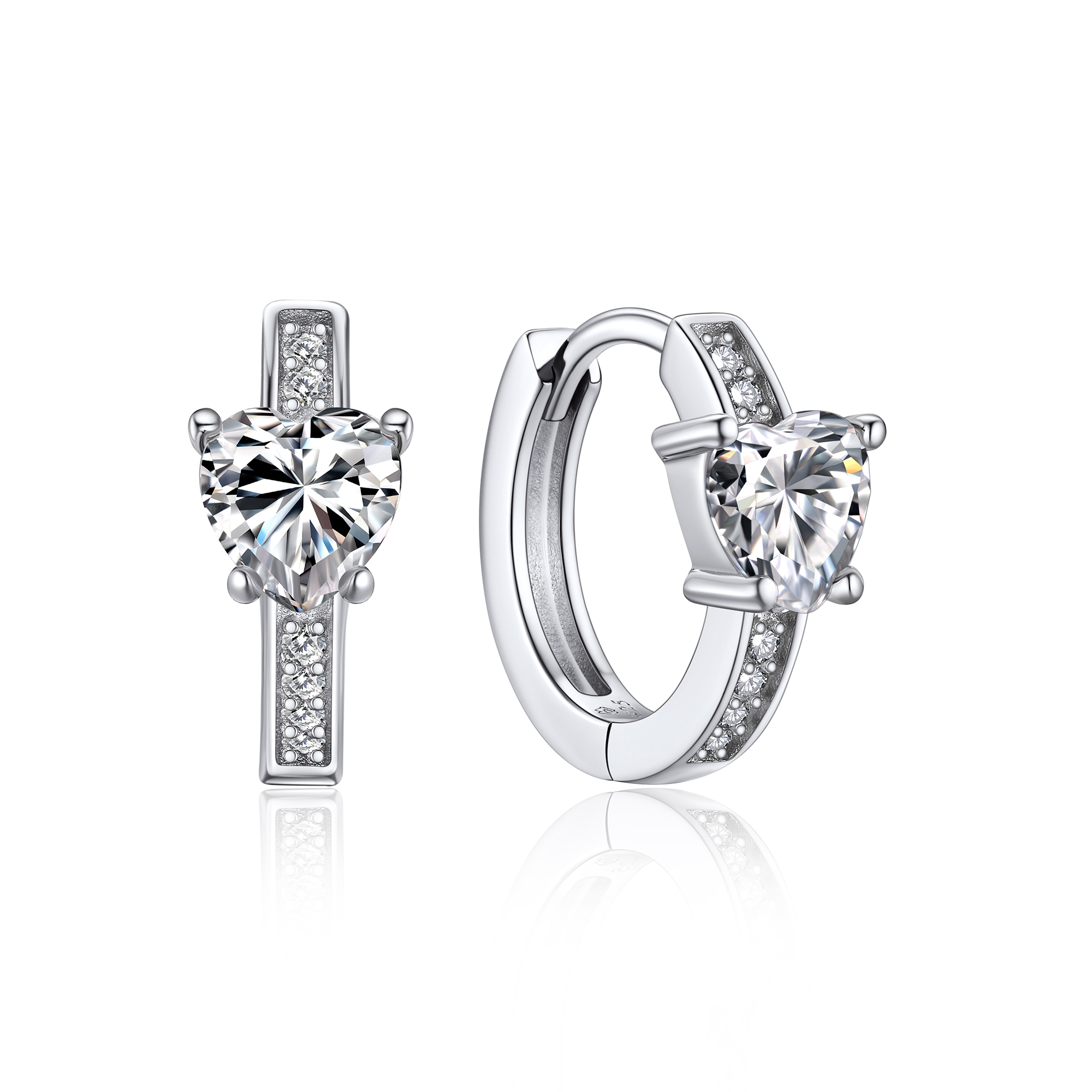 Heart Hoop Moissanite Huggie Earrings in White Gold (D Color VVS1)