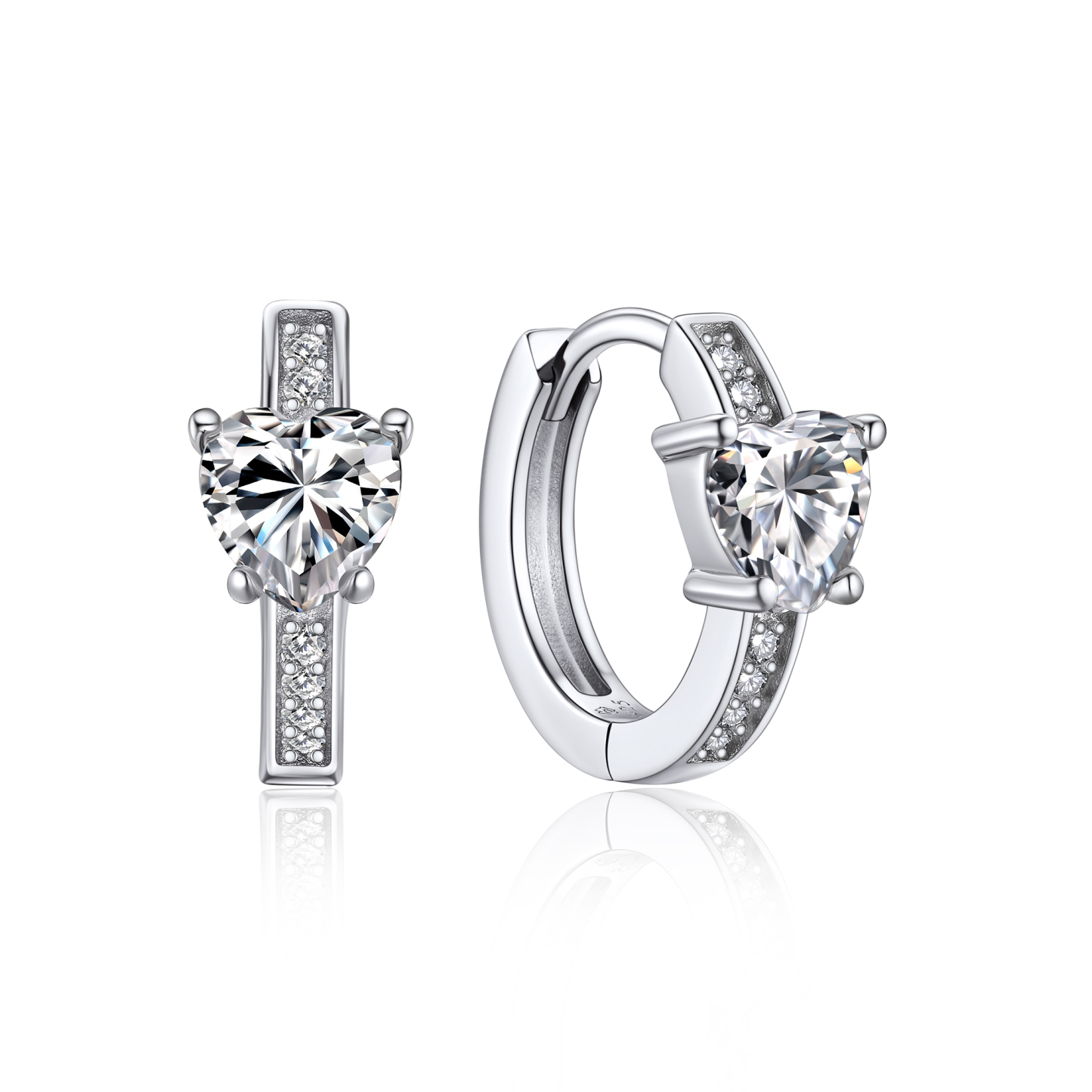 Heart Hoop Moissanite Huggie Earrings in White Gold (D Color VVS1)