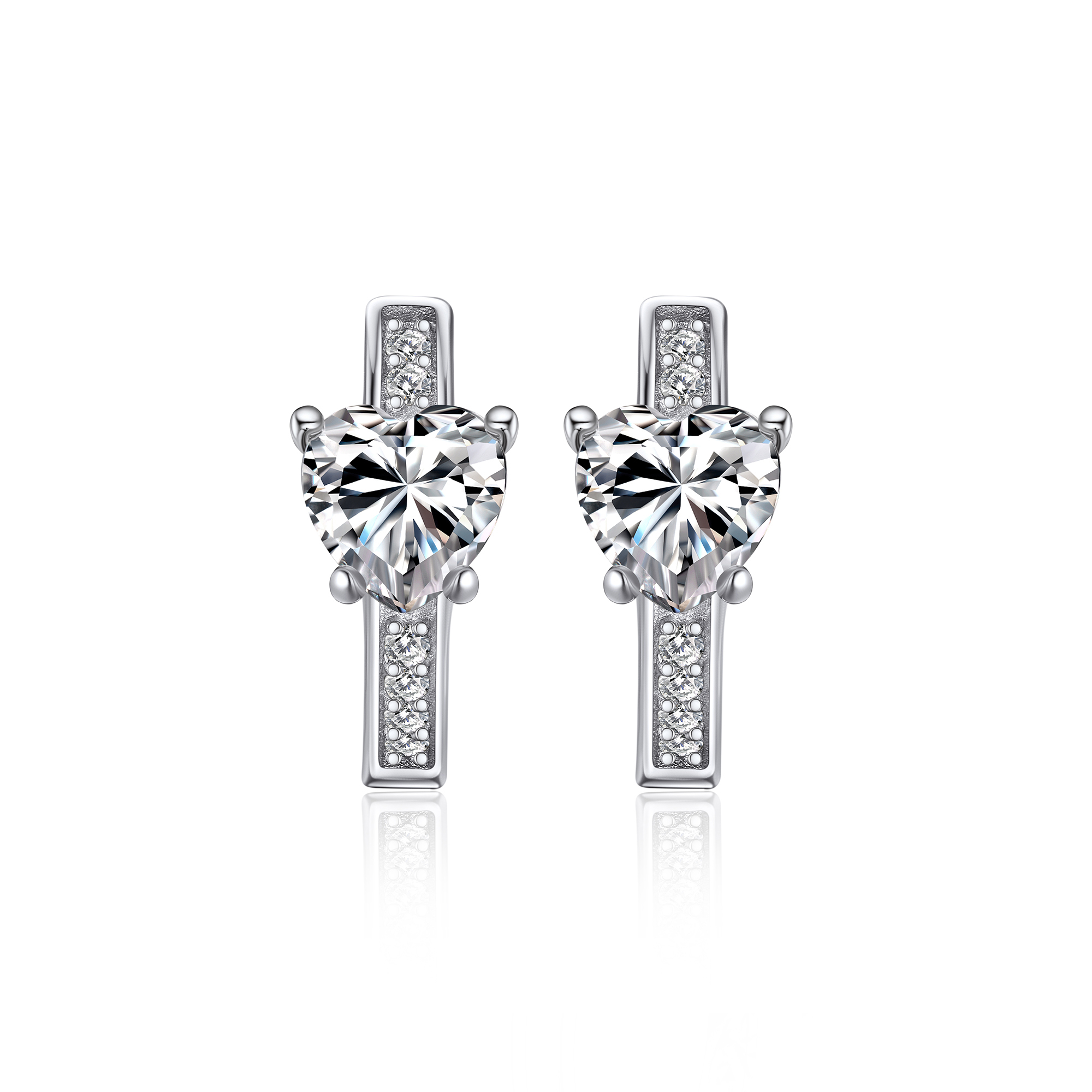 Heart Hoop Moissanite Huggie Earrings in White Gold (D Color VVS1)