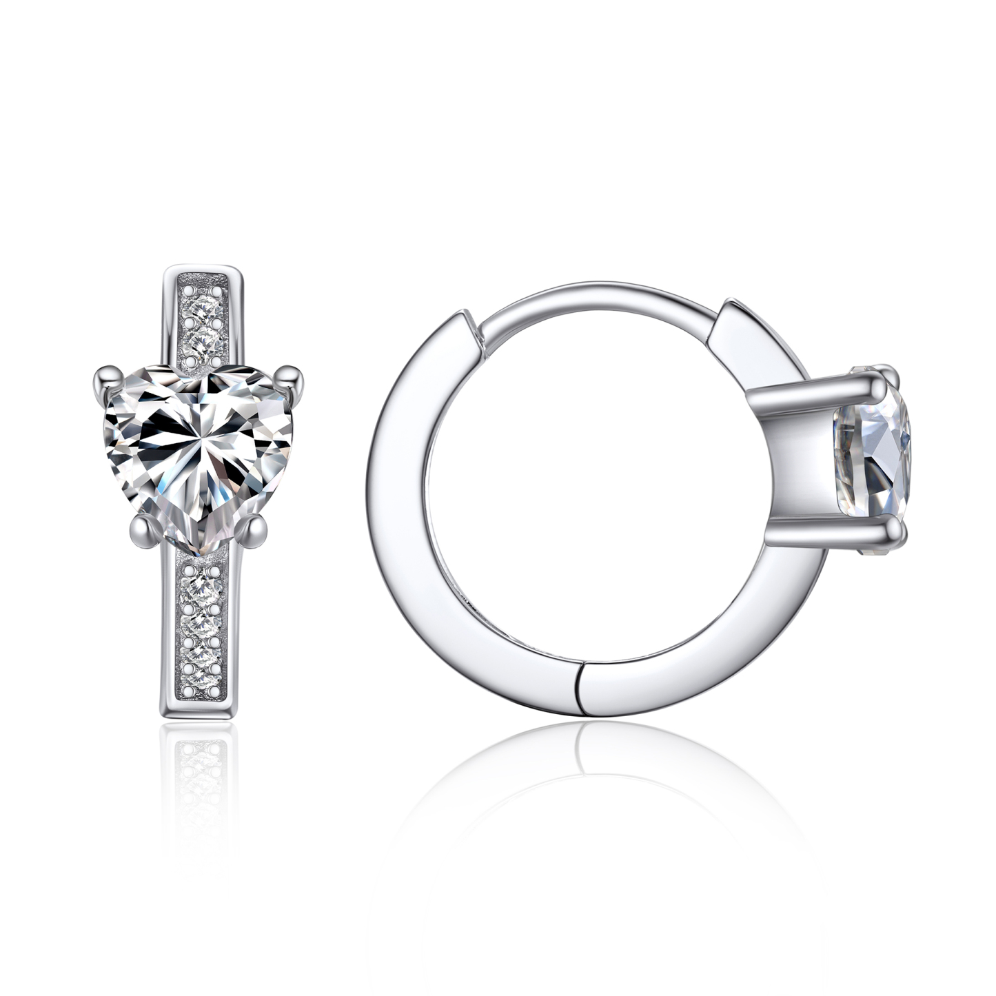 Heart Hoop Moissanite Huggie Earrings in White Gold (D Color VVS1)