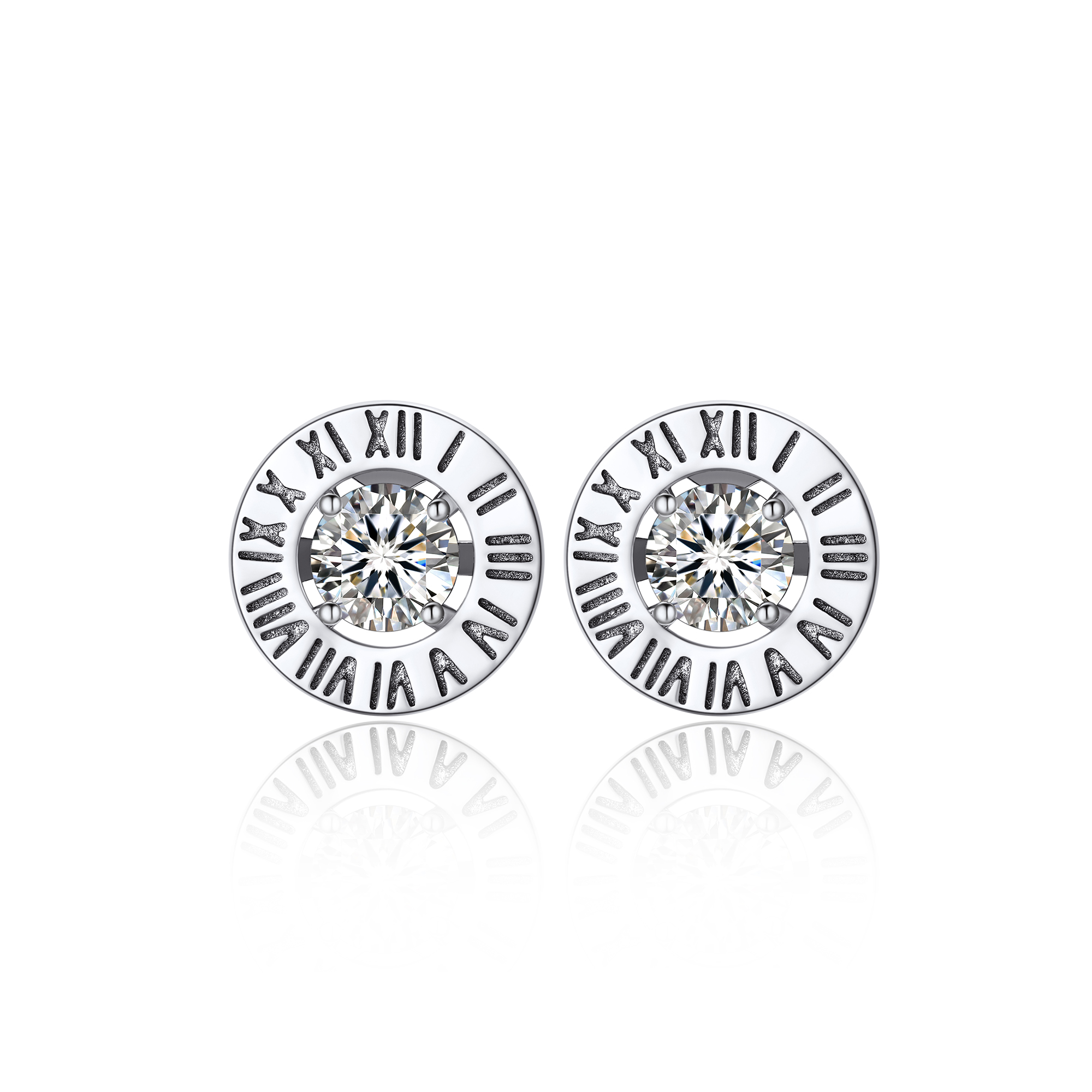 Roman Numerals Stud Moissanite Earrings in White Gold (1/2 Ct. VVS1)