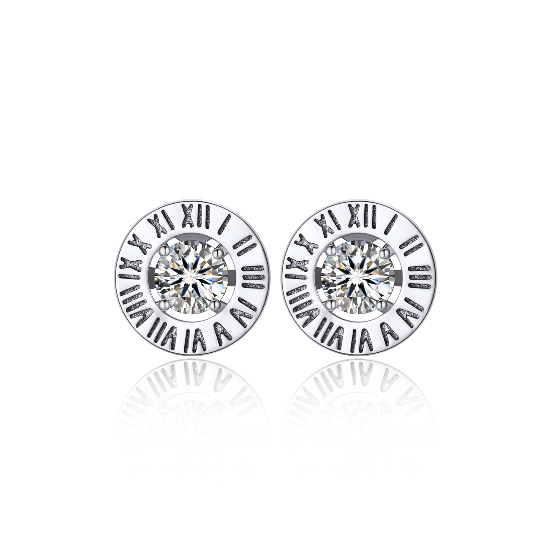Roman Numerals Stud Moissanite Earrings in White Gold (1/2 Ct. VVS1)