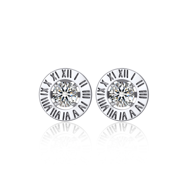 0.5 Carat Roman Numerals Stud Moissanite Earrings in White Gold