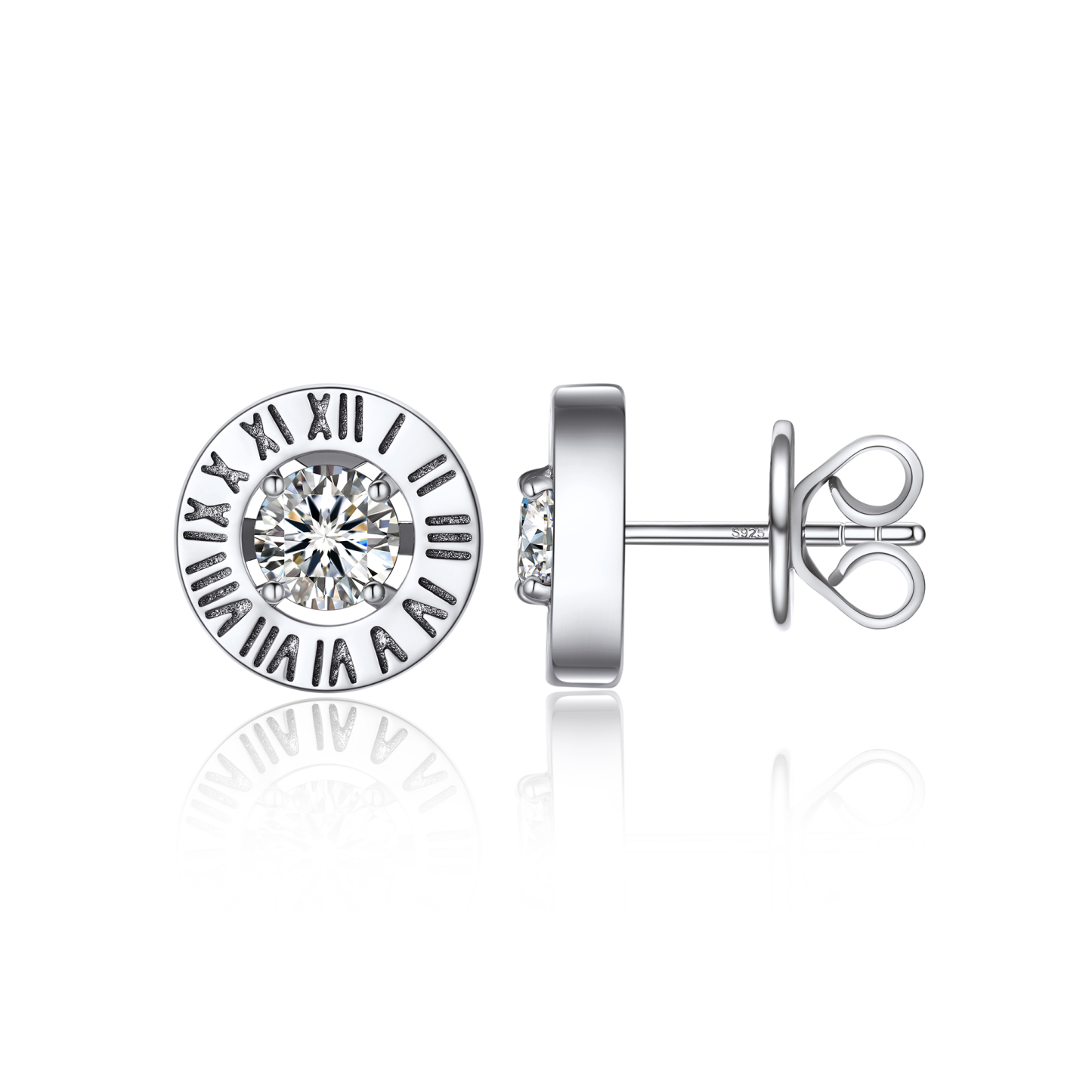Roman Numerals Stud Moissanite Earrings in White Gold (1/2 Ct. VVS1)