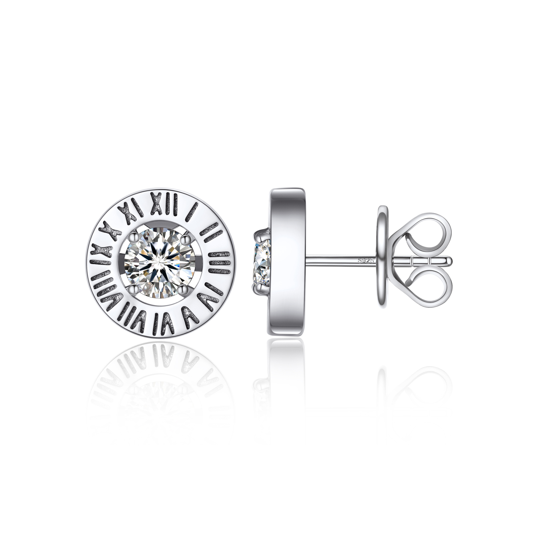 Roman Numerals Stud Moissanite Earrings in White Gold (1/2 Ct. VVS1)