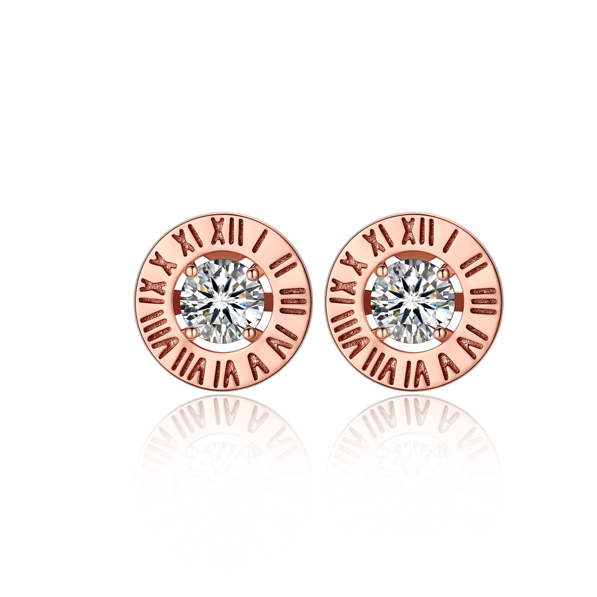 Roman Numerals Stud Moissanite Earrings in Rose Gold (1/2 Ct. VVS1)