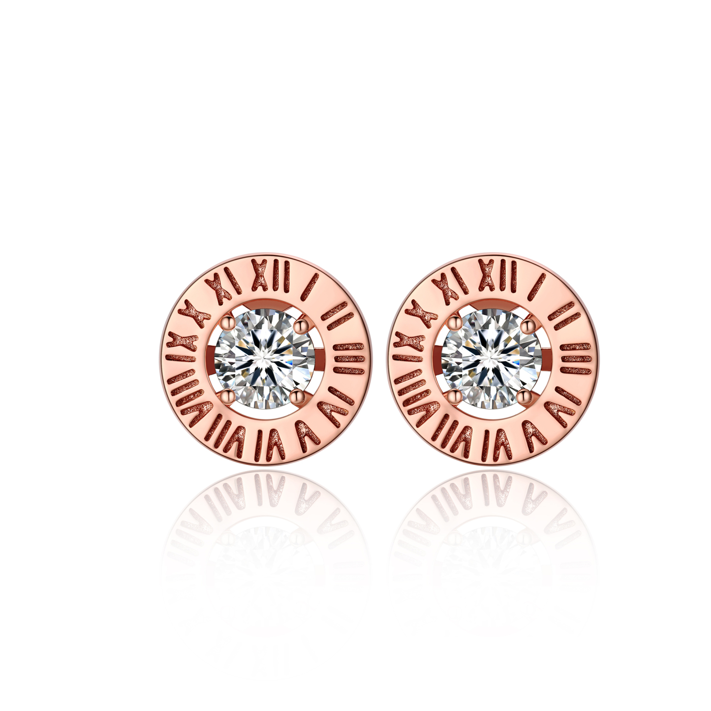 Roman Numerals Stud Moissanite Earrings in Rose Gold (1/2 Ct. VVS1)