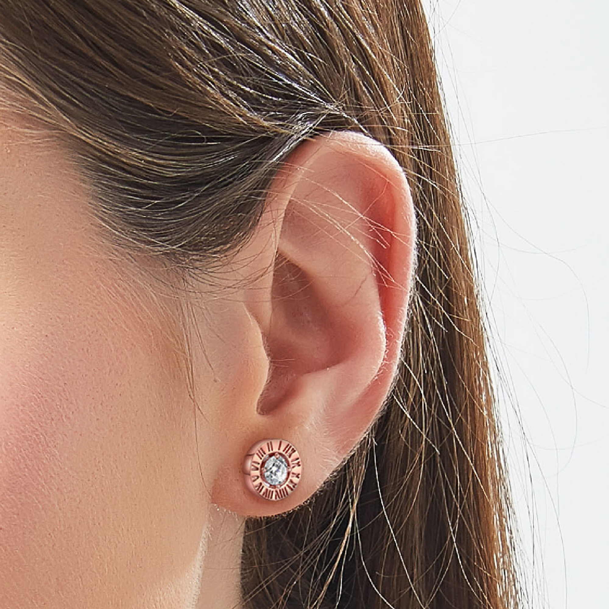 Roman Numerals Stud Moissanite Earrings in Rose Gold (1/2 Ct. VVS1)