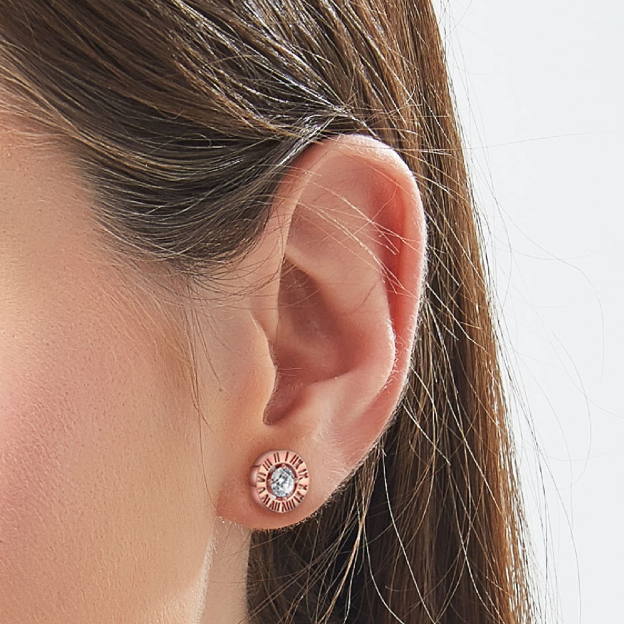 0.5 Carat Roman Numerals Stud Moissanite Earrings in Rose Gold for Women-01