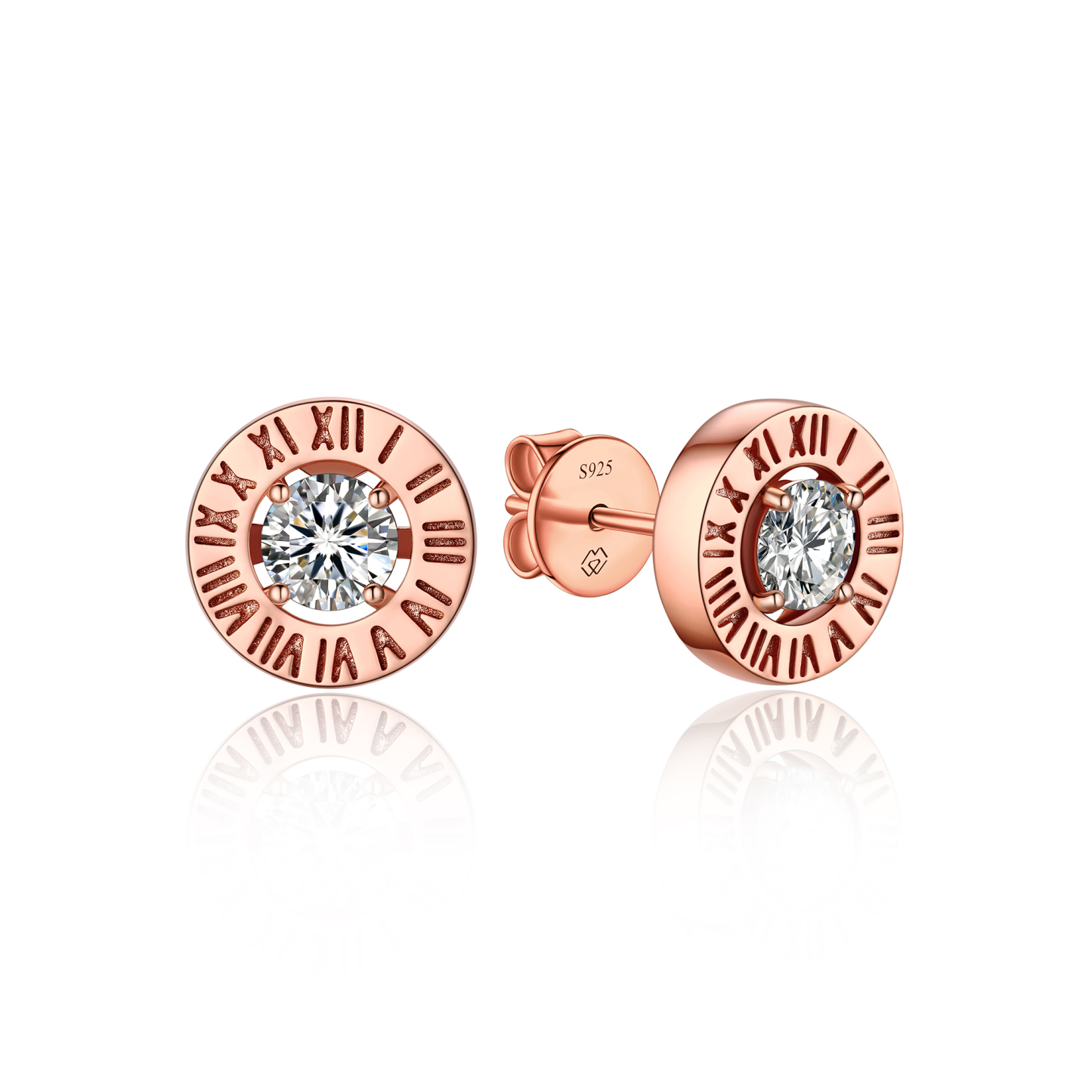 Roman Numerals Stud Moissanite Earrings in Rose Gold (1/2 Ct. VVS1)