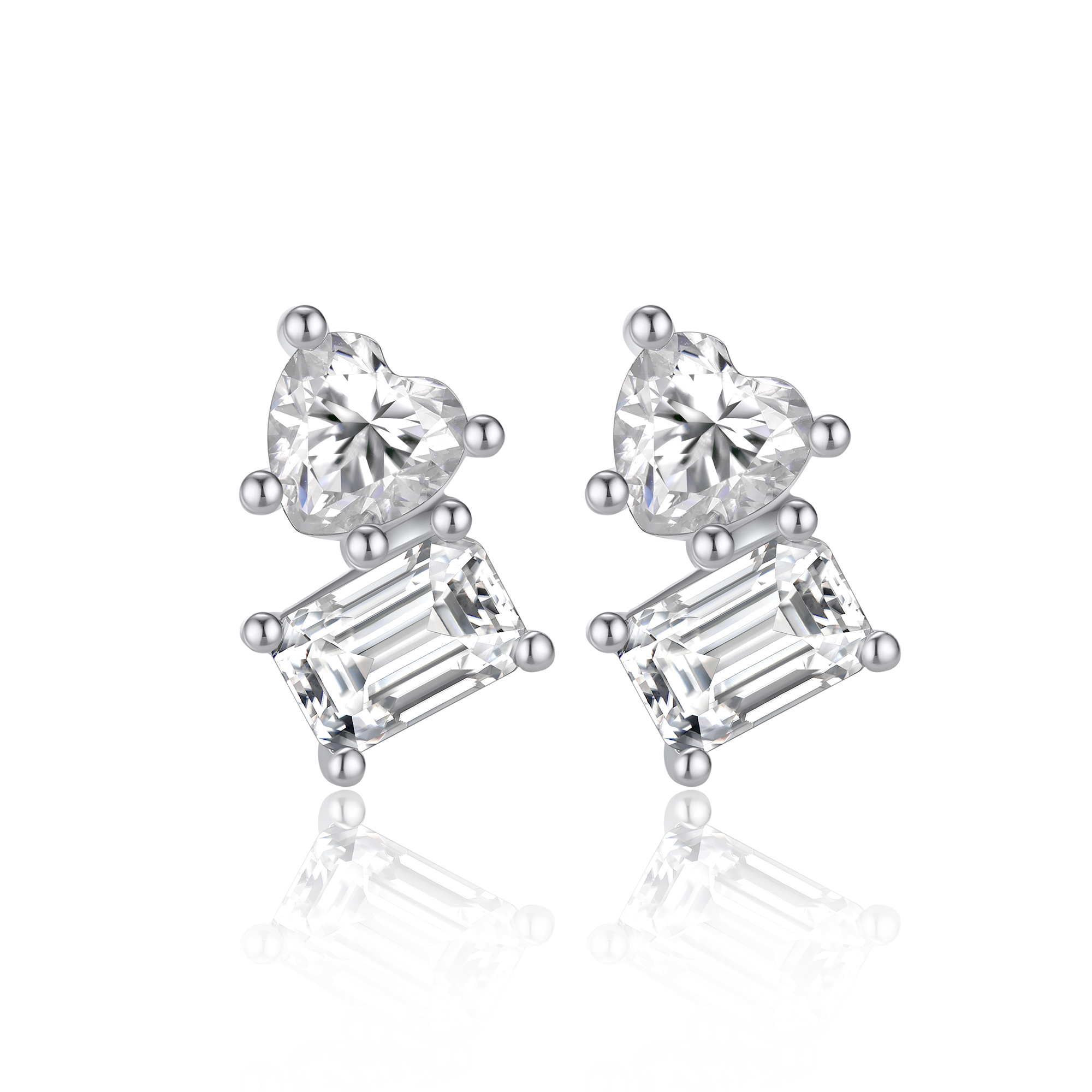 Toi Et Moi Heart & Emerald Stud Moissanite Earrings in White Gold (D Color VVS1)