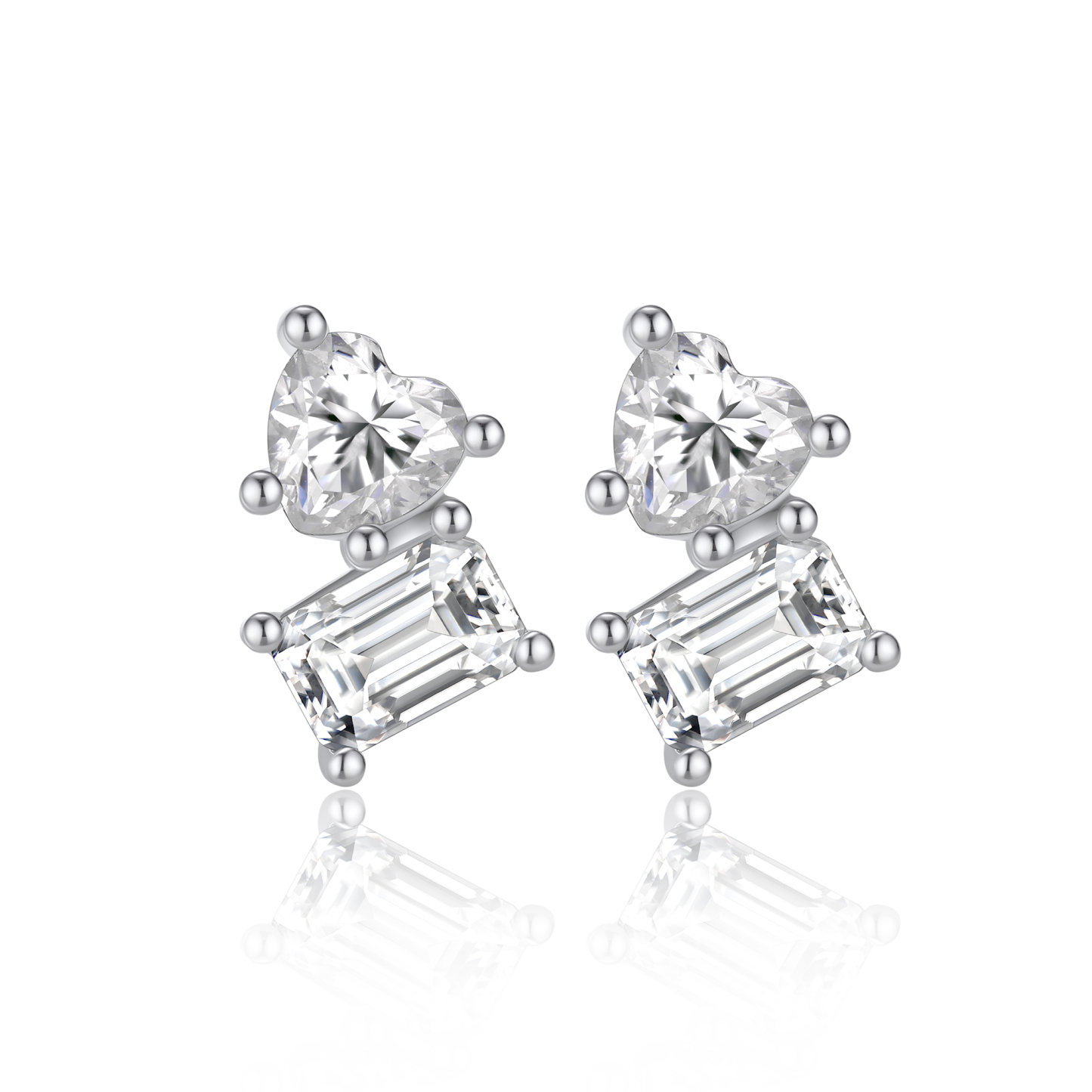 Toi Et Moi Heart & Emerald Stud Moissanite Earrings in White Gold (D Color VVS1)