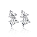 Moissanite Heart and Emerald Cut Toi Et Moi Stud Earrings for Women in White Gold (1.3 Ct. VVS1)