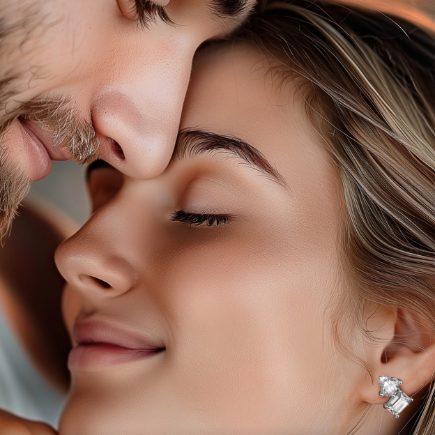 Heart and Emerald Cut Toi Et Moi Moissanite Stud Earrings in White Gold for Women-03