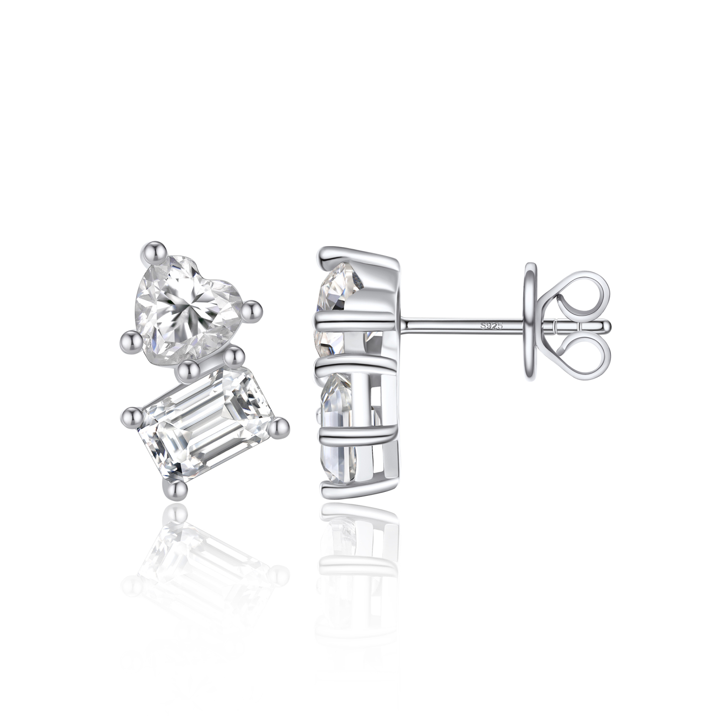 Toi Et Moi Heart & Emerald Stud Moissanite Earrings in White Gold (D Color VVS1)