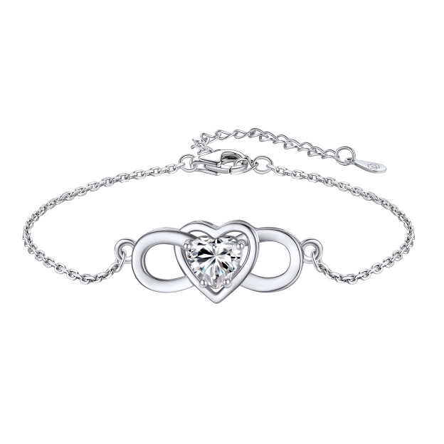 925 Sterling Silver Infinity Heart Charm Moissanite Link Bracelet (D Color VVS1)