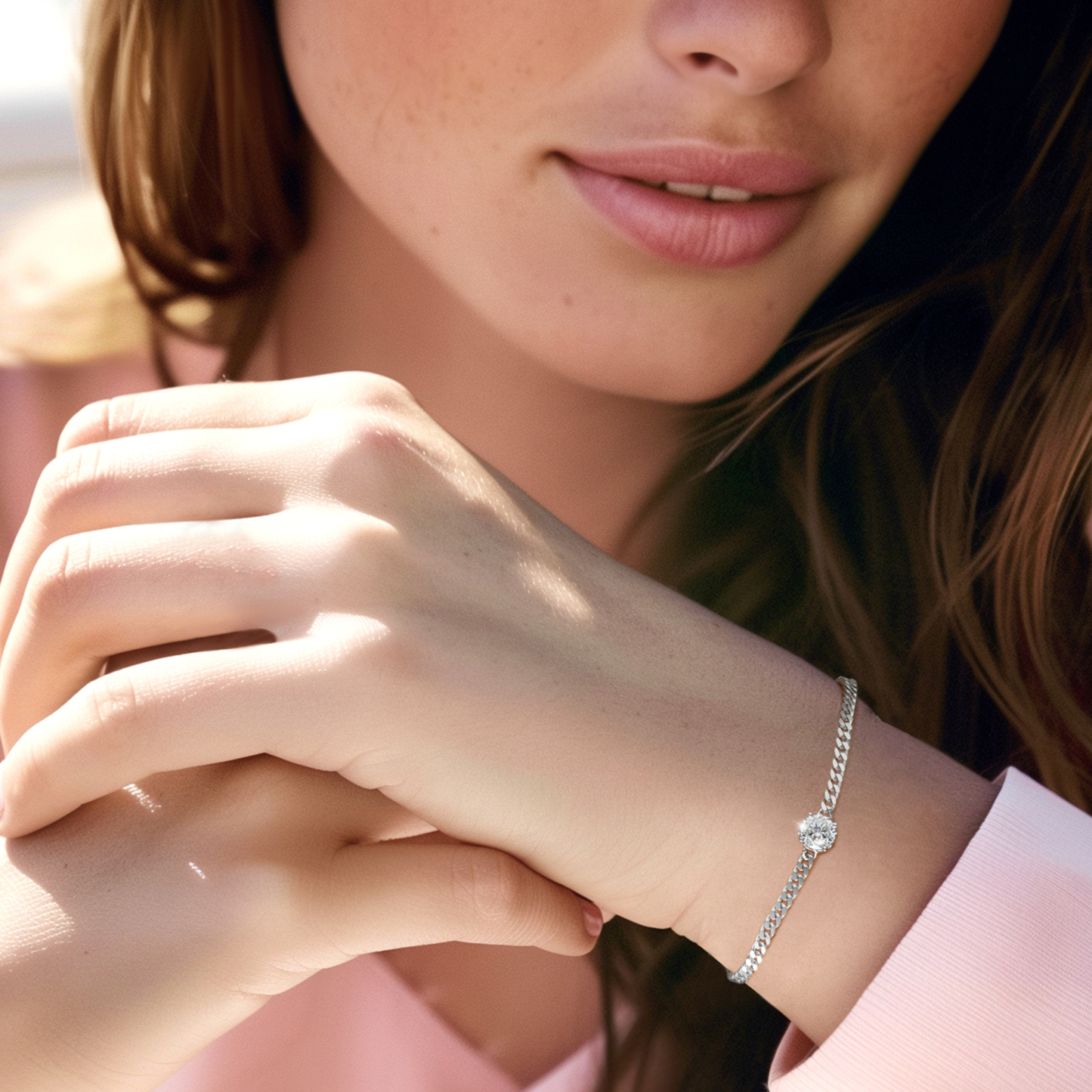 Solitaire Round Moissanite Cuban Chain Bracelet (1 Ct. VVS1)