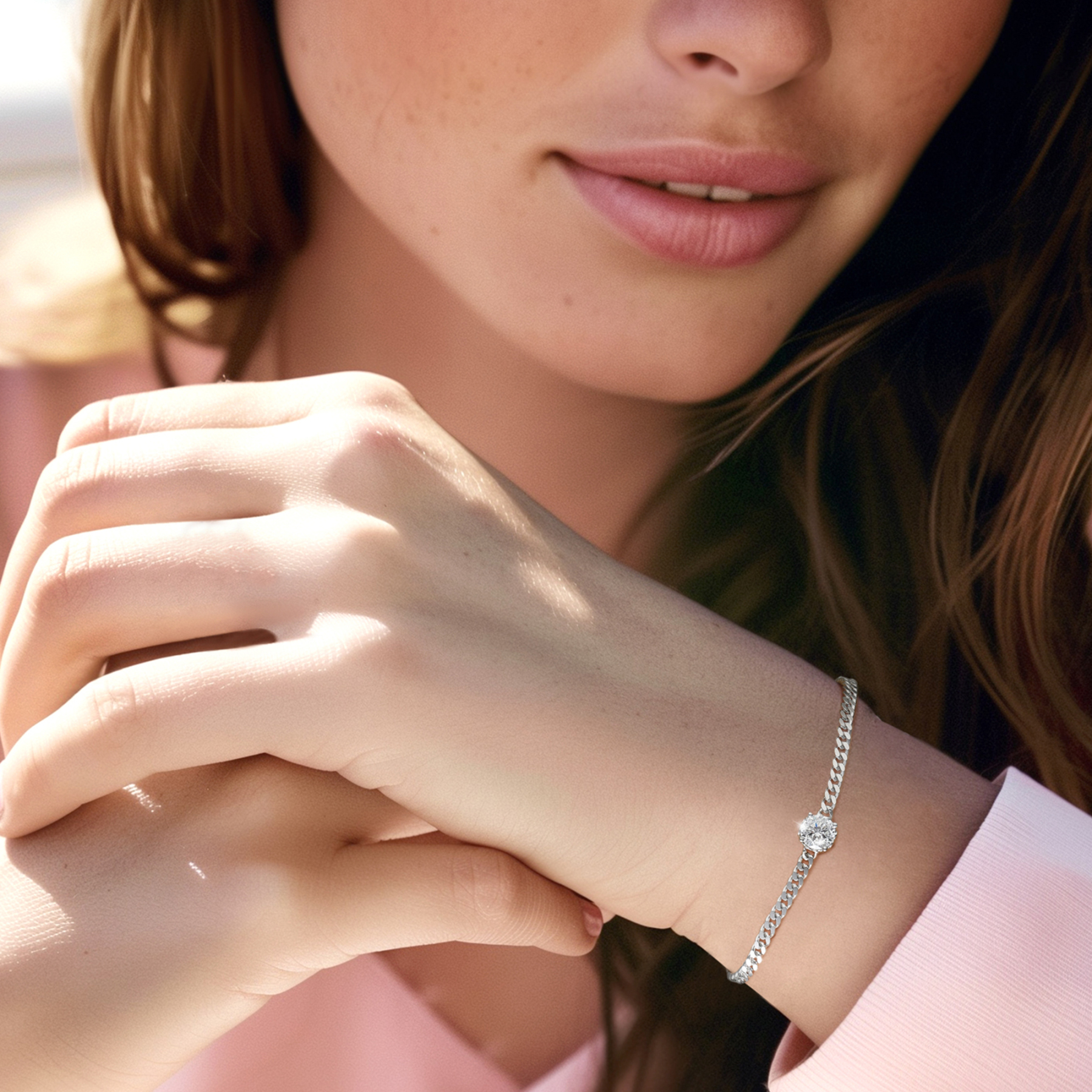 Solitaire Round Moissanite Cuban Chain Bracelet (1 Ct. VVS1)