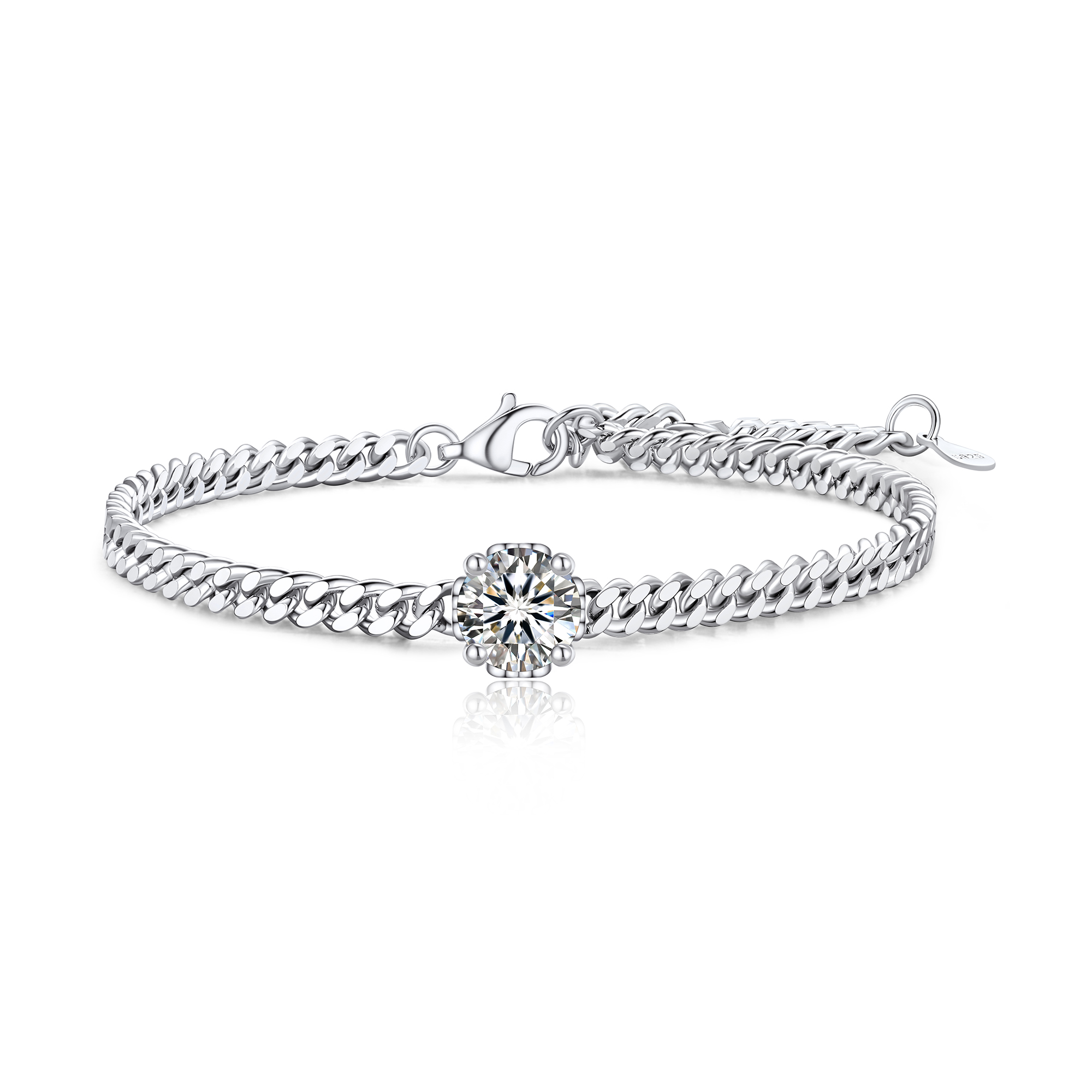 Solitaire Round Moissanite Cuban Chain Bracelet (1 Ct. VVS1)