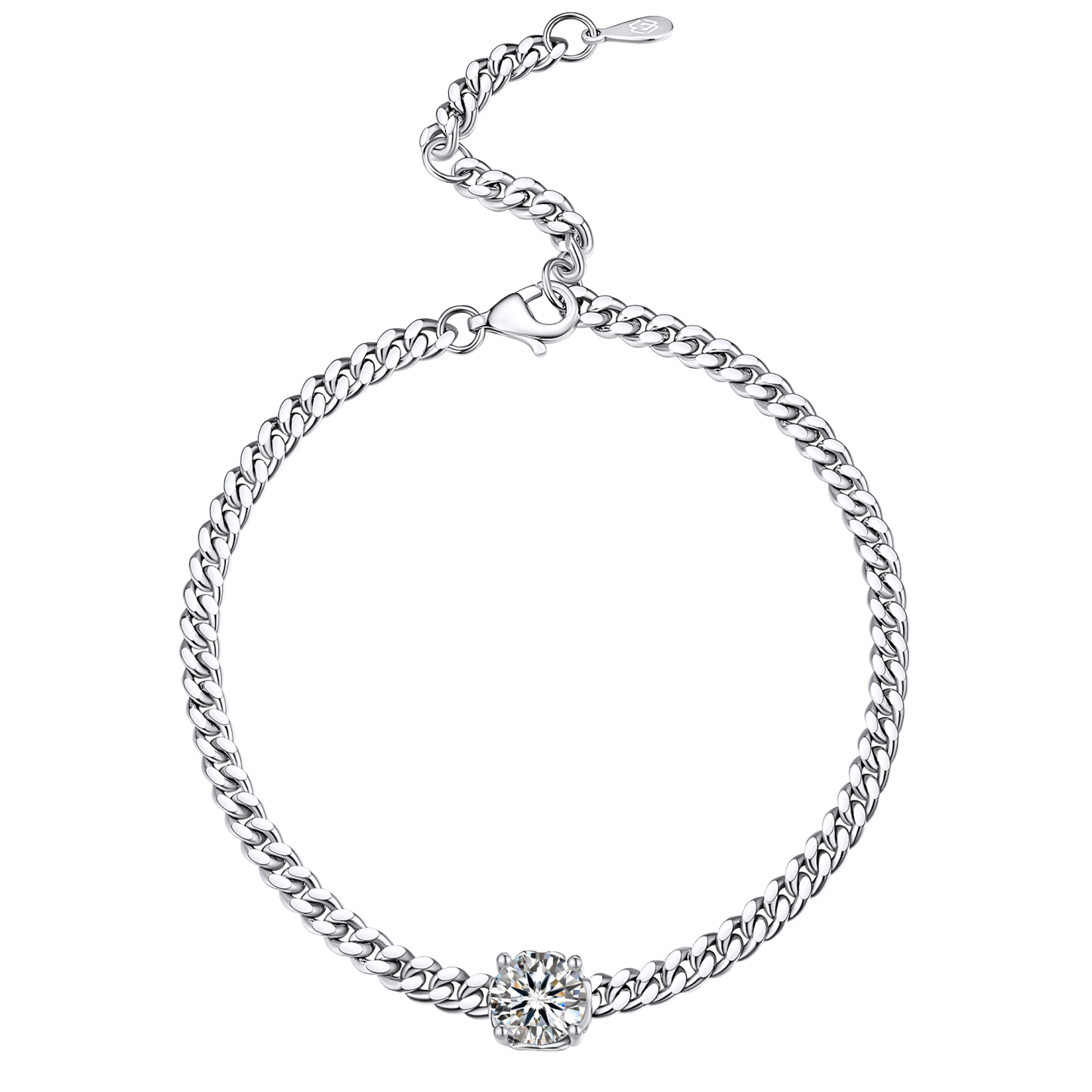 Solitaire Round Moissanite Cuban Chain Bracelet (1 Ct. VVS1)