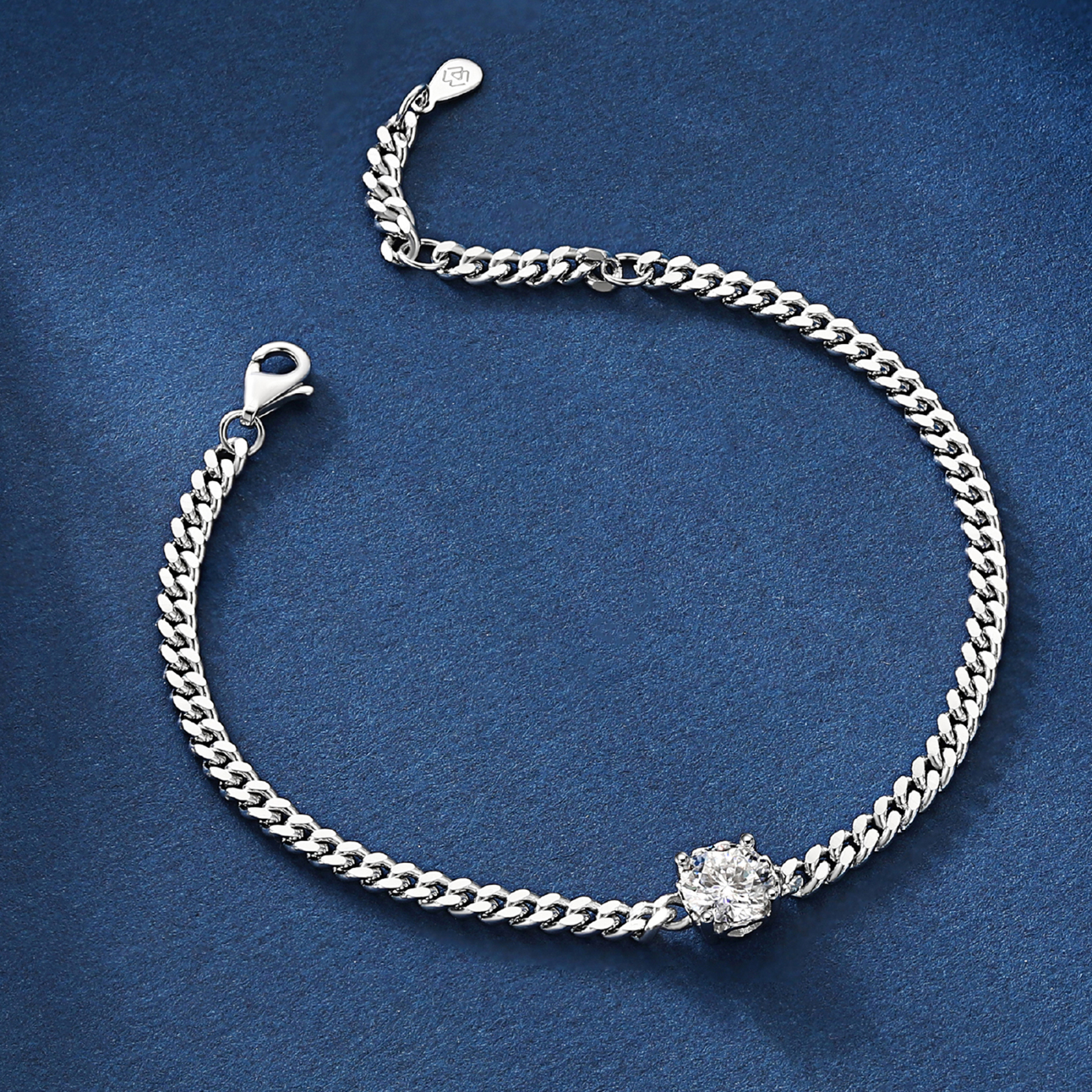 Solitaire Round Moissanite Cuban Chain Bracelet (1 Ct. VVS1)