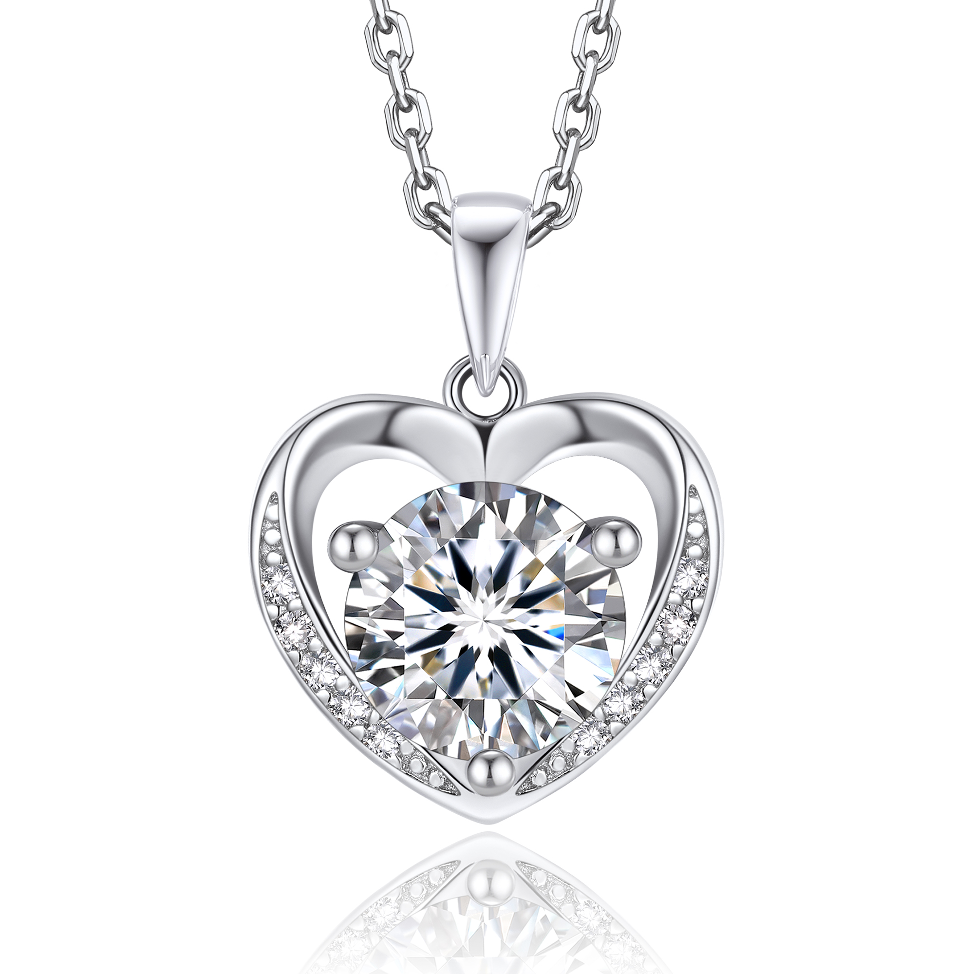 3 Prong Solitaire Round Pendant Moissanite Heart Necklace (D Color VVS1)