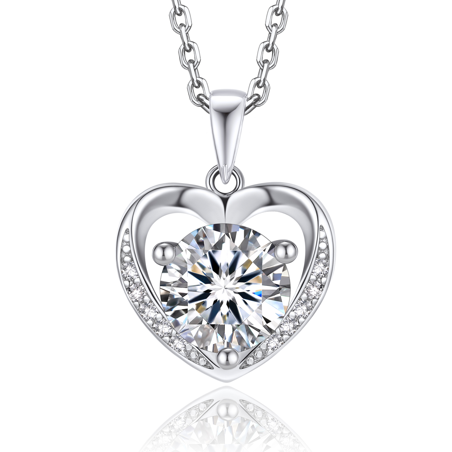 3 Prong Solitaire Round Pendant Moissanite Heart Necklace (D Color VVS1)