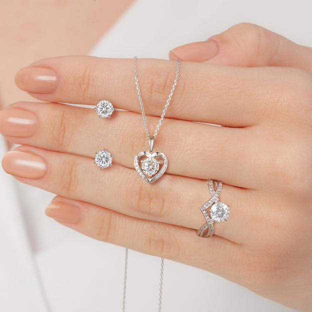 3 Prong Solitaire Round Pendant Moissanite Heart Necklace (D Color VVS1)