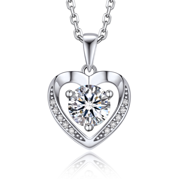 3 Prong Solitaire Round Pendant Moissanite Heart Necklace (D Color VVS
