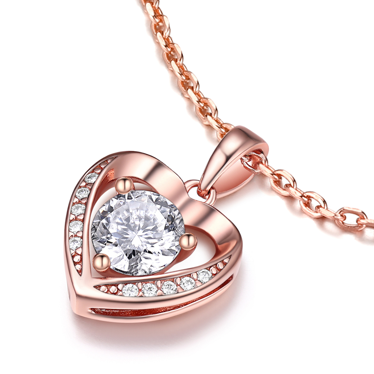 3 Prong Solitaire Round Pendant Moissanite Heart Necklace (D Color VVS1)