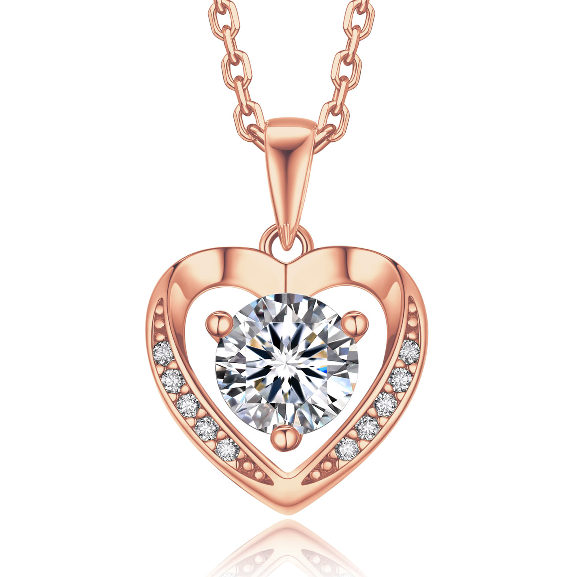 3 Prong Solitaire Round Pendant Moissanite Heart Necklace (D Color VVS1)