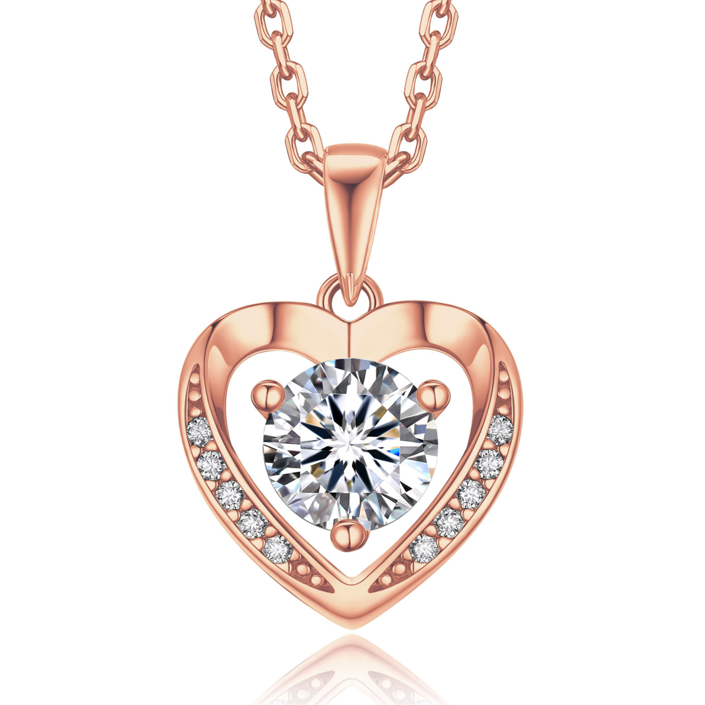 3 Prong Solitaire Round Pendant Moissanite Heart Necklace (D Color VVS1)