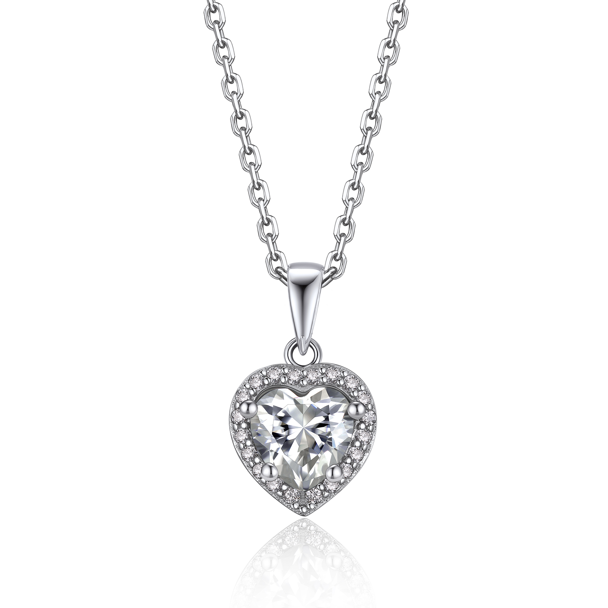 Halo Heart Cut Pendant Moissanite Necklace in White Gold (1 Ct. VVS1)
