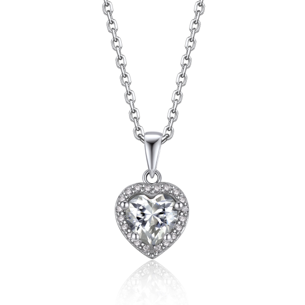 1 Carat Halo Moissanite Heart Necklace in White Gold-01