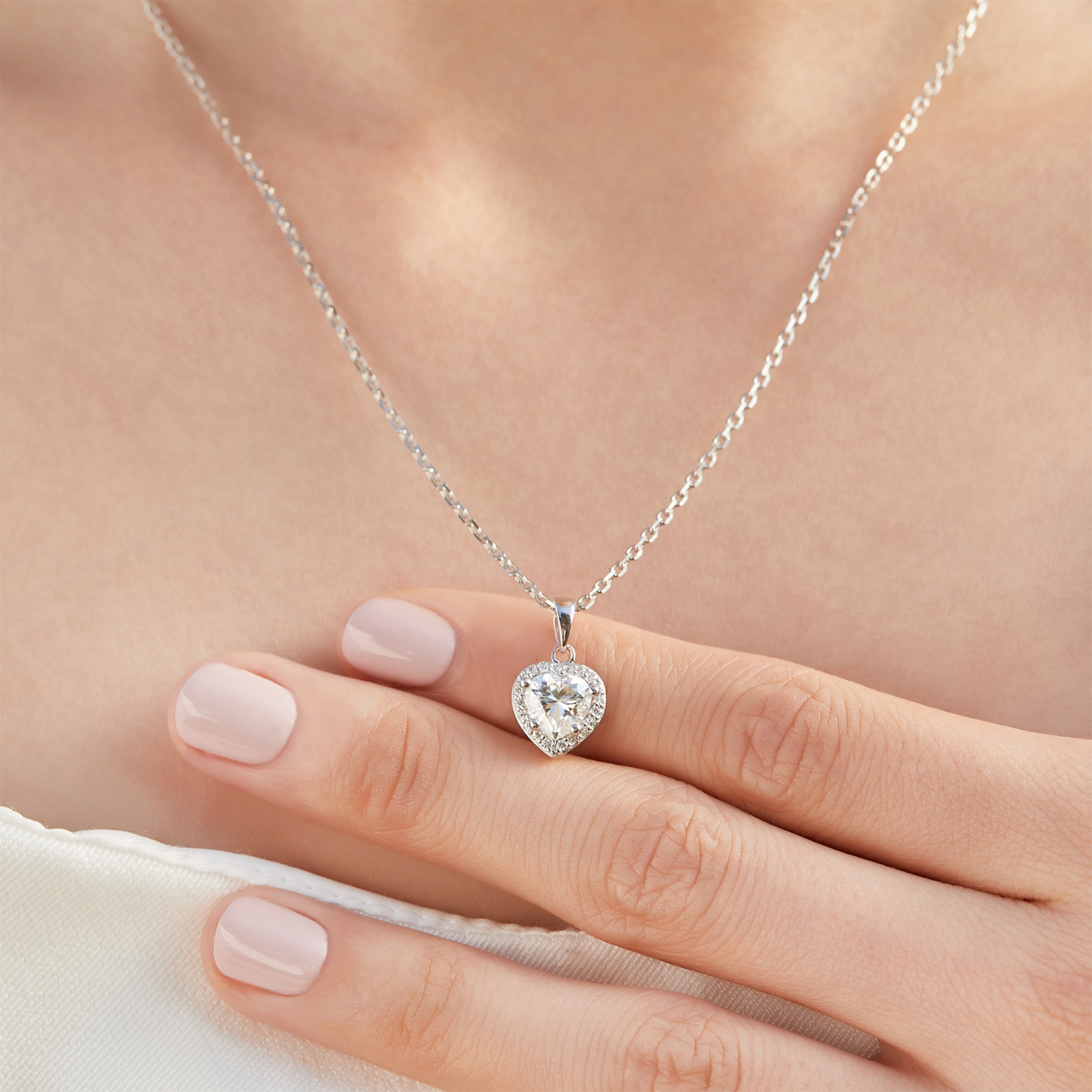 Halo Heart Cut Pendant Moissanite Necklace in White Gold (1 Ct. VVS1)