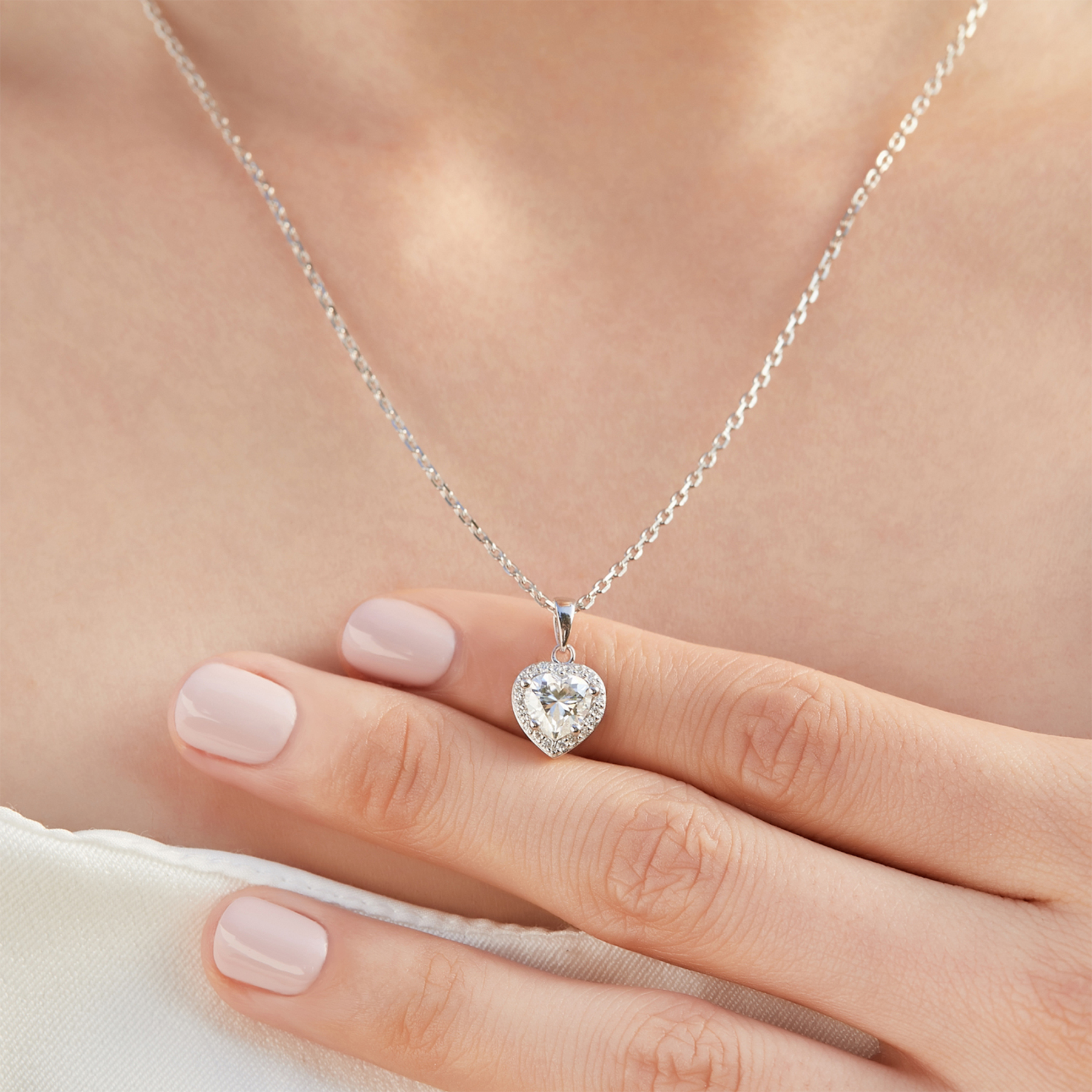Halo Heart Cut Pendant Moissanite Necklace in White Gold (1 Ct. VVS1)