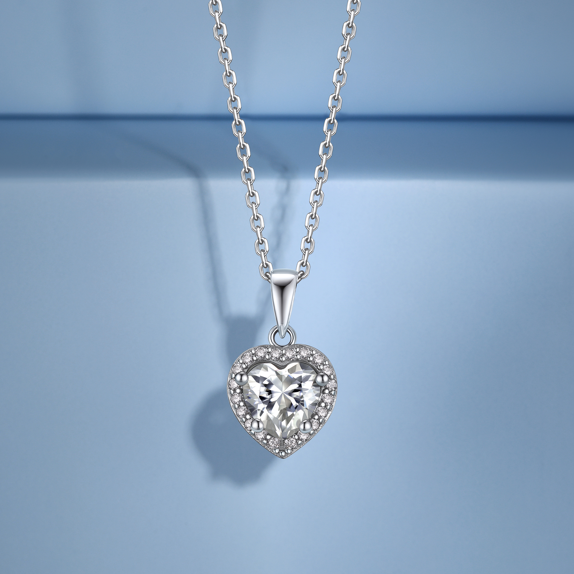 Halo Heart Cut Pendant Moissanite Necklace in White Gold (1 Ct. VVS1)