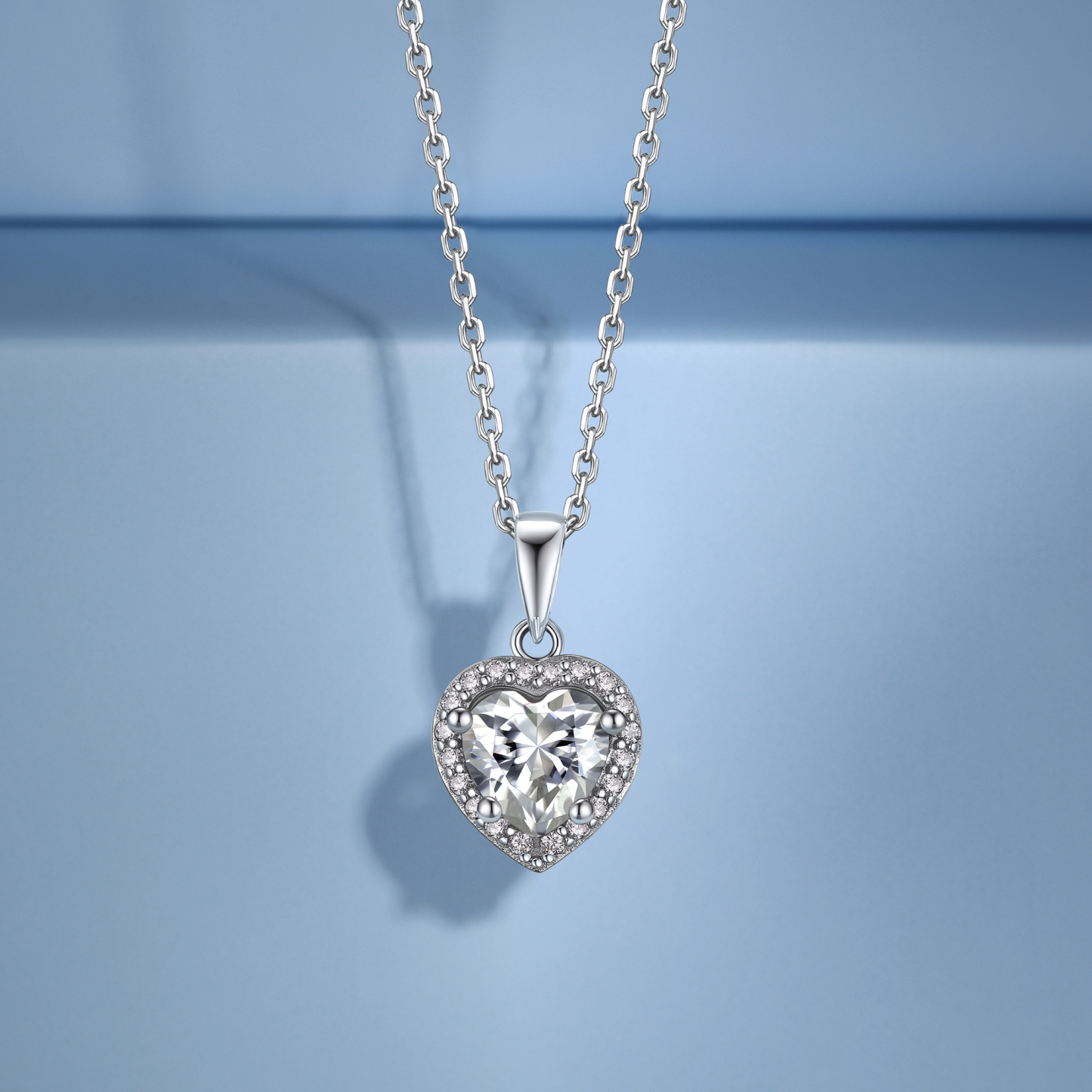 Halo Heart Cut Pendant Moissanite Necklace in White Gold (1 Ct. VVS1)