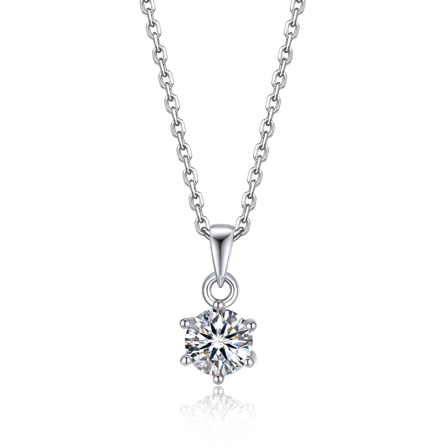 6 Prong Round Pendant Moissanite Solitaire Necklace (1 Ct. VVS1)